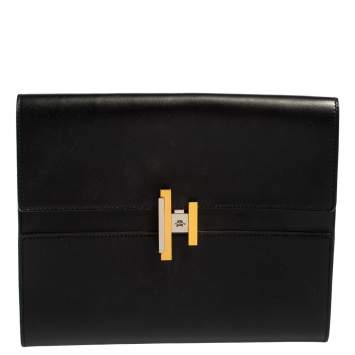 Pre Owned Hermes Noir Veau Villandry Leather Cinhetic Clutch