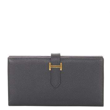 Pre Owned Hermes Black Leather Epsom Bearn Long Wallet