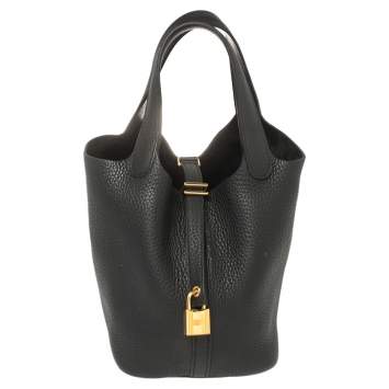 Pre Owned Hermes Black Clemence Leather Lock Picotin PM Bag