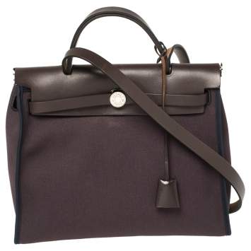 Pre Owned Hermes Cacao/Prune Canvas and Leather Herbag Zip 31 Bag