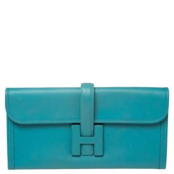 Pre Owned Hermès Blue Paon Swift Leather Elan Jige 29 Clutch