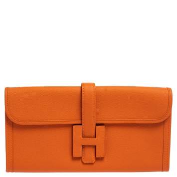 Pre Owned Hermes Orange Epsom Leather Elan Jige 29 Clutch