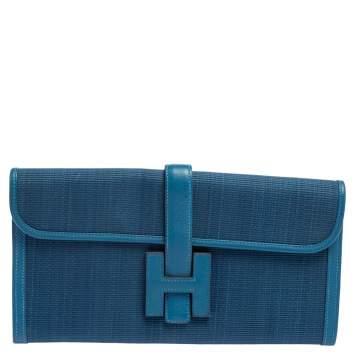 Pre Owned Hermes Bleu Mykonos Crinoline And Swift Leather Jige 29 Clutch