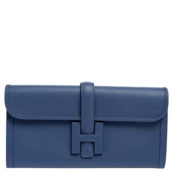 Pre Owned Hermès Bleu Agate Swift Leather Elan Jige 29 Clutch