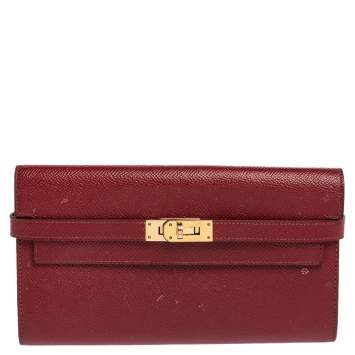 Pre Owned Hermes Ruby Epsom Leather Kelly Classic Wallet