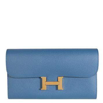 Pre Owned Hermes Blue Brighton Epsom Leather Constance Long Wallet 
