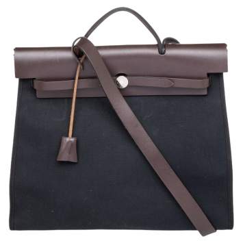 Pre Owned Hermes Black/Cacao Canvas and Leather Herbag Zip 39 Bag