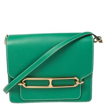 Pre Owned Hermes Vert Vertigo Evercolor Leather Gold Hardware Roulis 24 Bag