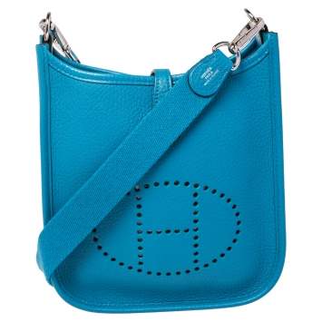 Pre Owned Hermes Bleu Zanzibar Togo Leather Evelyne TPM Bag