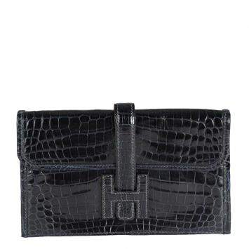 Pre Owned Hermes Blue Marine Shiny Niloticus Crocodile Leather Mini Jige 20 Bag