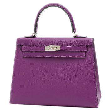 Pre Owned Hermes Purple Epsom Leather Palladium Hardware Kelly 25 Bag 