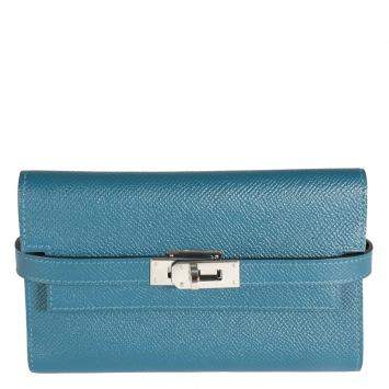 Pre Owned Hermes Blue Epsom Leather Kelly Wallet (2016)