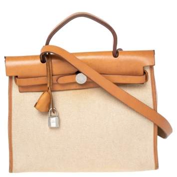 Pre Owned Hermes Natural/Toile Canvas and Leather Herbag Zip 31 Bag