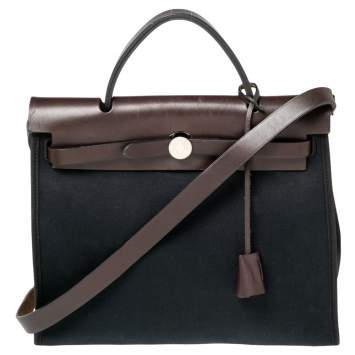 مملوكة مسبقًا Hermes Black/Cacao Canvas and Leather Herbag Zip 31 Bag