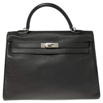 Pre Owned Hermes Ardoise Evercolor Leather Palladium Finished Kelly Retourne 35 Bag