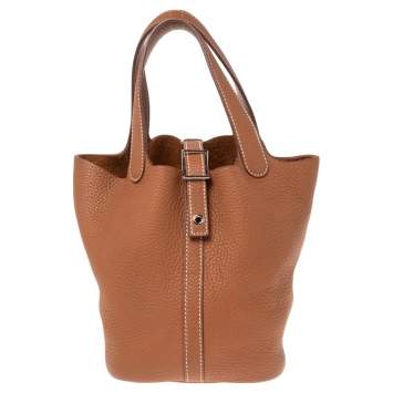 Pre Owned Hermes Gold Taurillon Clemence Leather Picotin Lock PM Bag