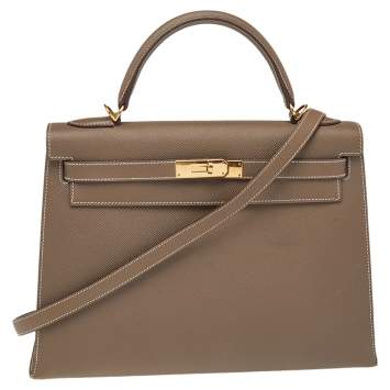 Pre Owned Hermes Etoupe Grey Epsom Leather Gold Hardware Kelly Sellier 32 Bag
