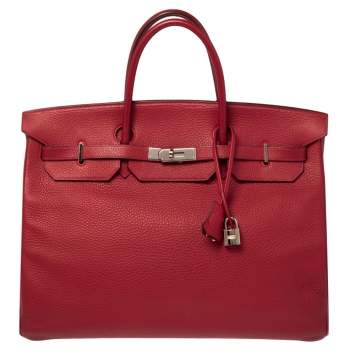 Pre Owned Hermes Rouge Vif Taurillon Clemence Leather Palladium Plated Birkin 40 Bag