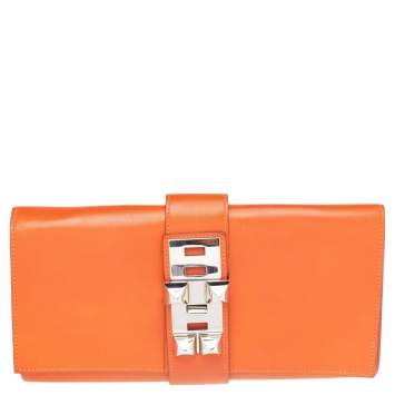 Pre Owned Hermes Orange Box Leather Medor 29 Clutch