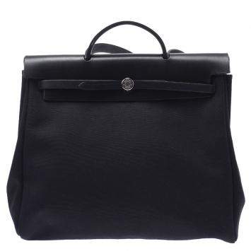 Pre Owned Hermes Black Toile Canvas Herbag MM Shoulder Bag