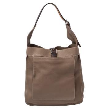 Pre Owned Hermes Etoupe Clemence Leather Palladium Hardware Marwari GM Bag