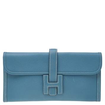 Pre Owned Hermés Bleu Jean Epsom Leather Elan Jige 29 Clutch