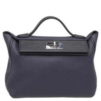 Pre Owned Hermes Bleu Nuit/Black Swift Togo Leather Palladium Plated 24/24 29 Bag