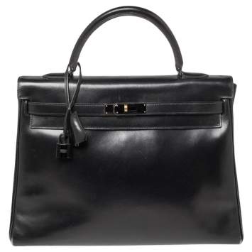 Pre Owned Hermes Black Box Leather Black Hardware So Black Kelly Retourne 35 Bag