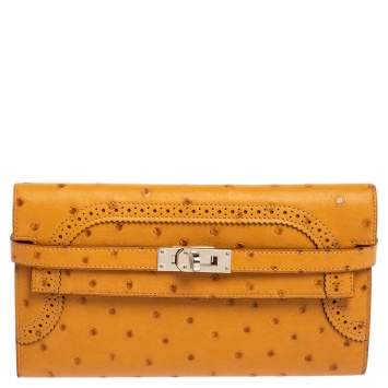 Pre Owned Hermes Saffron Ostrich Classic Kelly Wallet