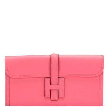 Pre Owned Hermes Pink Leather Elan Jige 29 Clutch Bag 