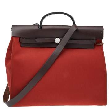 Pre Owned Hermes Brick Red/Moka Canvas and Leather Herbag Zip 39 Bag