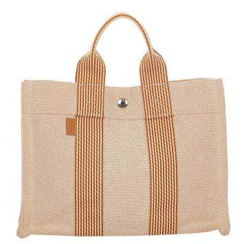 Pre Owned Hermes Brown/Beige Canvas Fabric Fourre Tout PM Tote Bag 