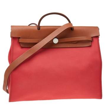 Pre Owned Hermes Bougainvillea/Fauve Canvas and Leather Herbag Zip 39 Bag