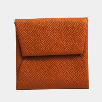 Pre Owned Hermes Bastia Unisex Epsom Leather Coin Purse/coin Case Gold BF537793