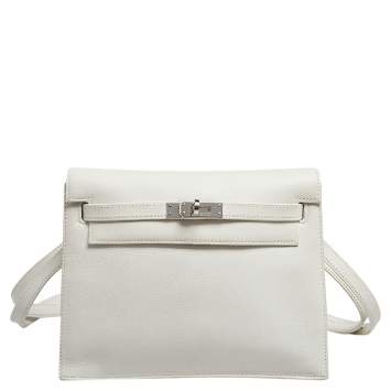 Pre Owned Hermes Blanc Evercolor Leather Kelly Danse Palladium Plated Bag