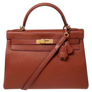 مملوكة مسبقًا Hermes Brique Togo Leather Gold Plated Kelly Retourne 32 Bag