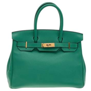 Pre Owned Hermès Vert Vertigo Evercolor Leather Gold Finished Birkin 30 Bag