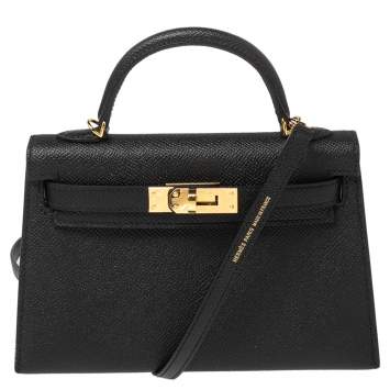 Pre Owned Hermes Noir Epsom Leather Gold Hardware Mini II Kelly Bag