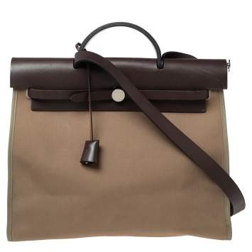 Pre Owned Hermés Ebene/Taupe Canvas and Leather Herbag Zip 39 Bag
