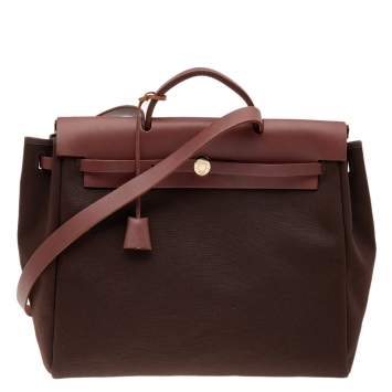 Pre Owned Hermes Cacao Canvas and Leather Herbag 2-in-1 MM Bag