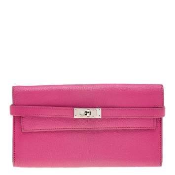 Pre Owned Hermés Rose Shocking Chevre Mysore Leather Kelly Wallet