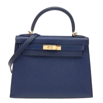 Pre Owned Hermes Blue Saphir Epsom Leather Gold Hardware Kelly Sellier 28 Bag