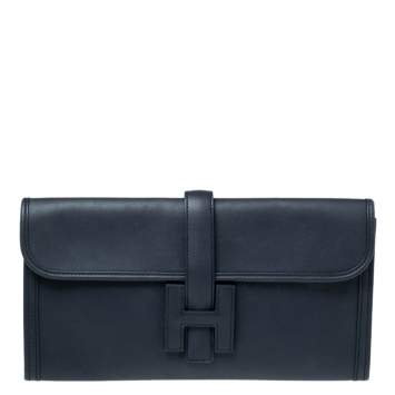 Pre Owned Hermès Bleu Indigo Swift Leather Elan Jige 29 Clutch