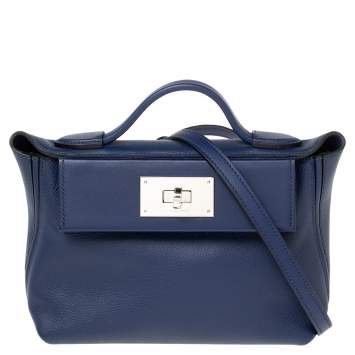 Pre Owned Hermes Bleu Encre Evercolor and Swift Leather Palladium Hardware 24/24 21 Bag