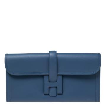 Pre Owned Hermés Bleu Agate Swift Leather Elan Jige 29 Clutch