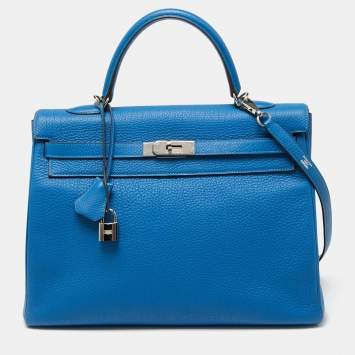 Pre Owned Hermes Mykonos Togo Leather Palladium Finish Kelly Retourne 35 Bag