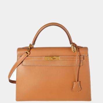 مملوكة مسبقًا Hermes Natural Vache Sellier Leather Kelly 32 GHW Bag