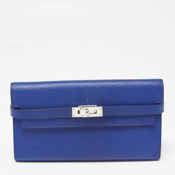 Pre Owned Hermes Blue Electric Epsom Leather Kelly Classic Wallet