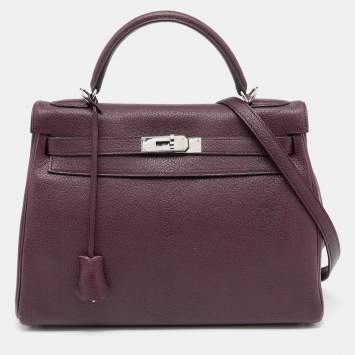 Pre Owned Hermes Violet Chevre de Coromandel Leather Palladium Plated Kelly 32 Bag