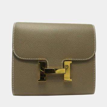 Pre Owned Hermes Constant Bi-Fold Wallet Vaux Epson Brown
